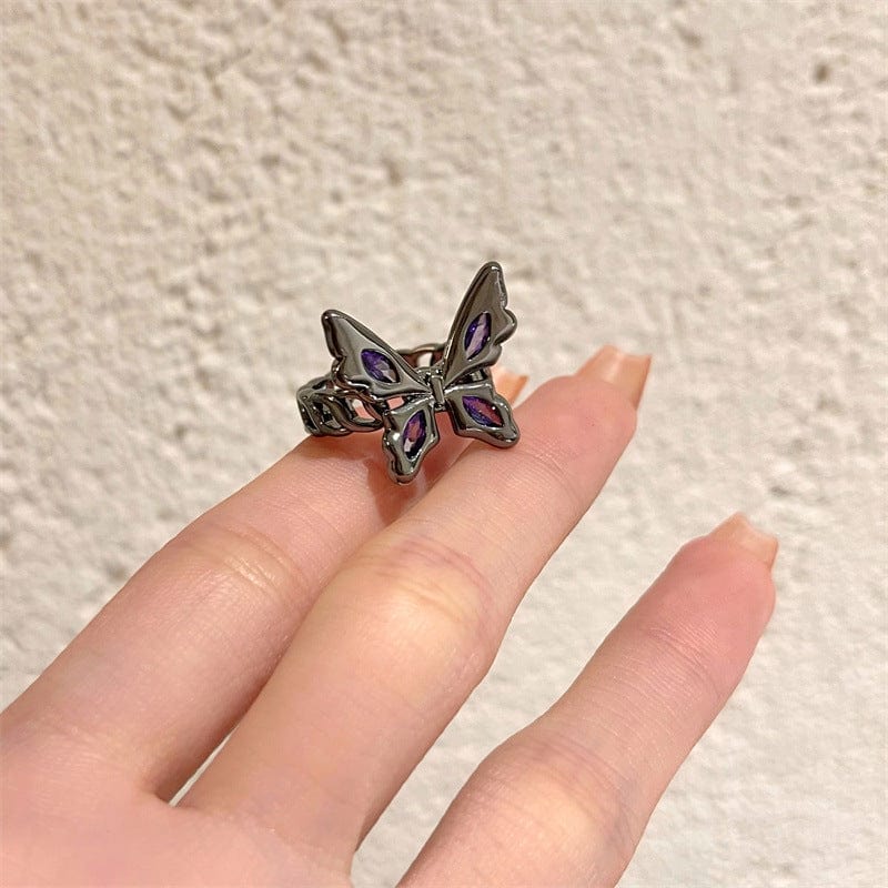 Y2K Black Butterfly Ring