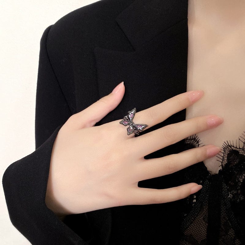 Y2K Black Butterfly Ring