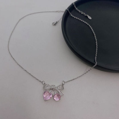 Trendy Bowknot Cherry Pendant Necklace