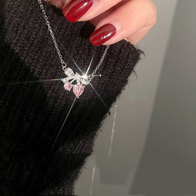 Trendy Bowknot Cherry Pendant Necklace