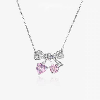 Trendy Bowknot Cherry Pendant Necklace