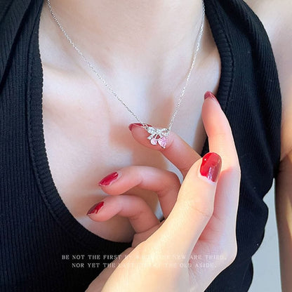 Trendy Bowknot Cherry Pendant Necklace