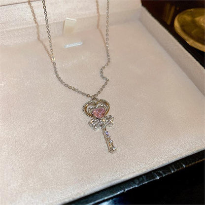 Trendy Bowknot Heart Magic Wand Necklace