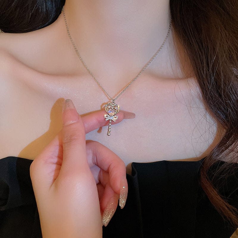 Trendy Bowknot Heart Magic Wand Necklace