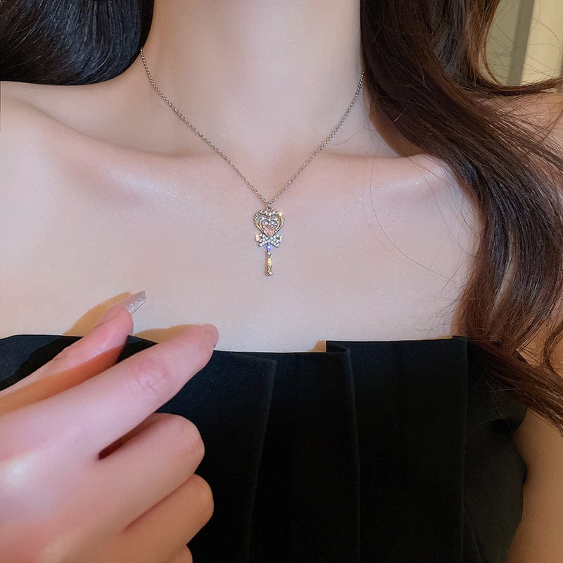 Trendy Bowknot Heart Magic Wand Necklace