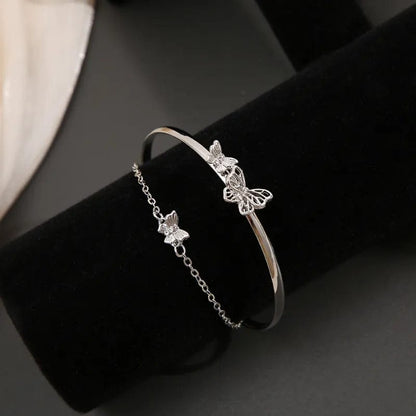 Butterfly Charm Cable Chain Bangle Bracelet