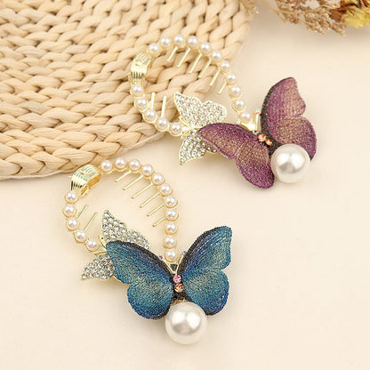 Butterfly Pearl Chignon Hair Claw Clip