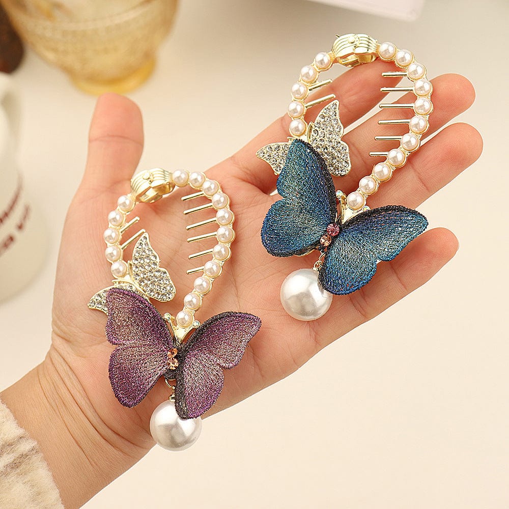 Butterfly Pearl Chignon Hair Claw Clip