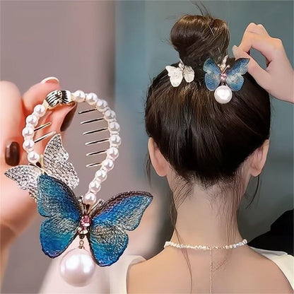 Butterfly Pearl Chignon Hair Claw Clip