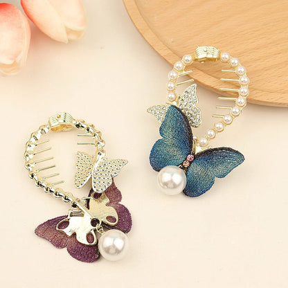 Butterfly Pearl Chignon Hair Claw Clip