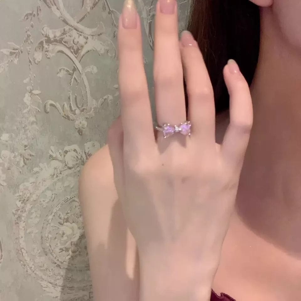 Bague en forme de cœur avec nœud papillon en cristal coloré et doux