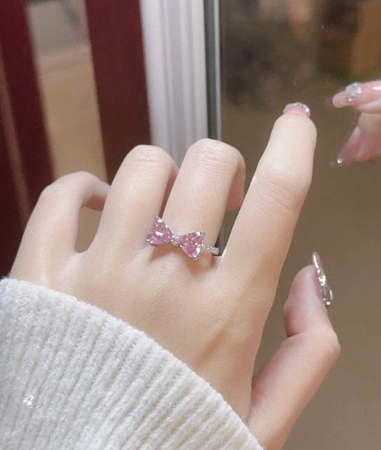 Bague en forme de cœur avec nœud papillon en cristal coloré et doux