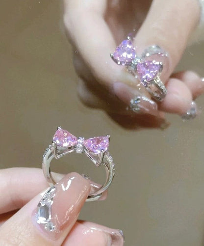 Bague en forme de cœur avec nœud papillon en cristal coloré et doux