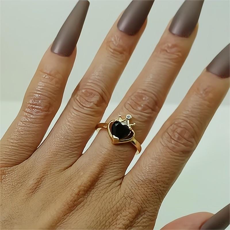 Eleganter offener Ring mit Krone und Herz