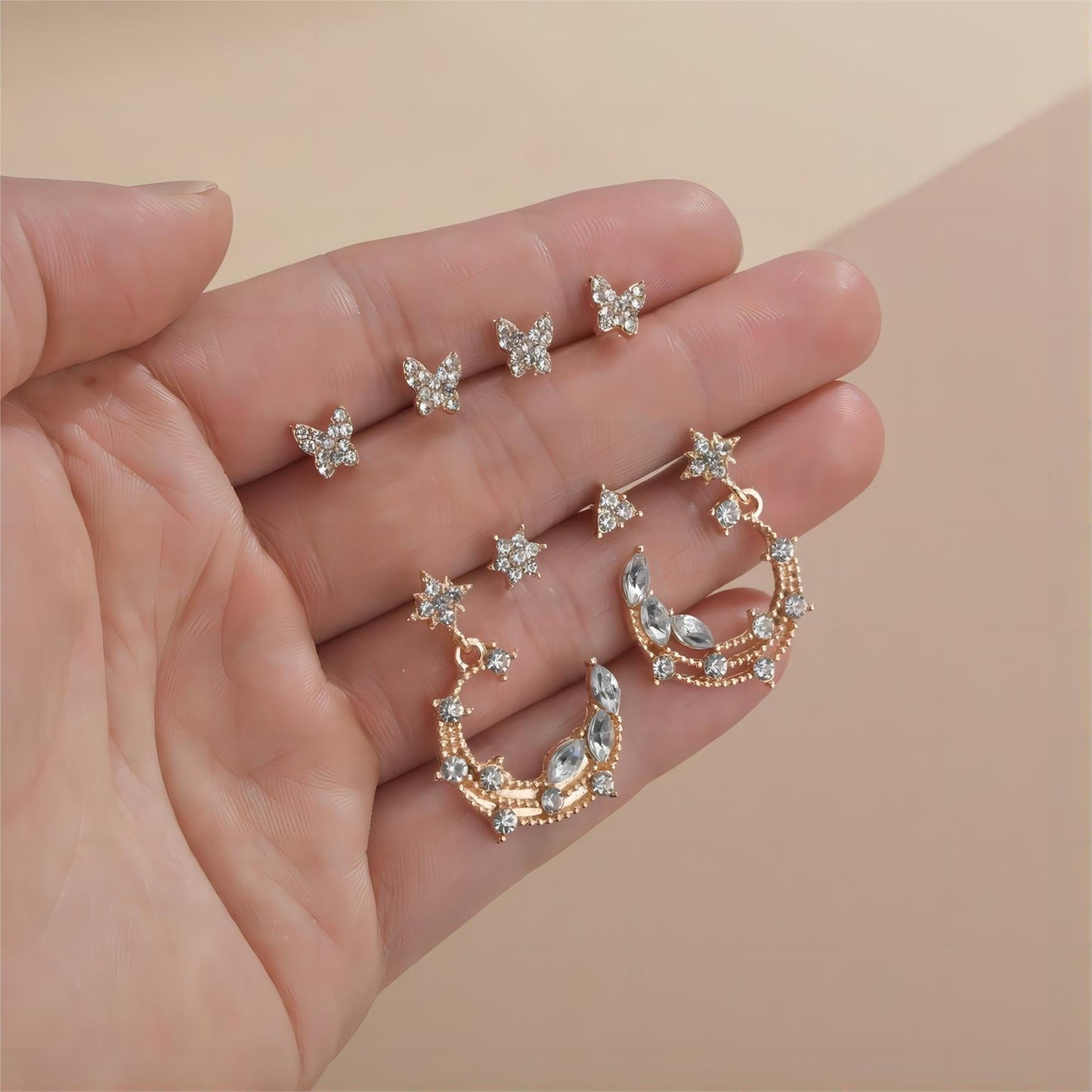 Beauty Moon Phase Star Dangle Stud Earrings Set