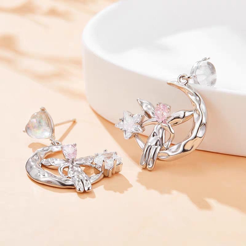 Trendy Moon Star Angel Dangle Earrings