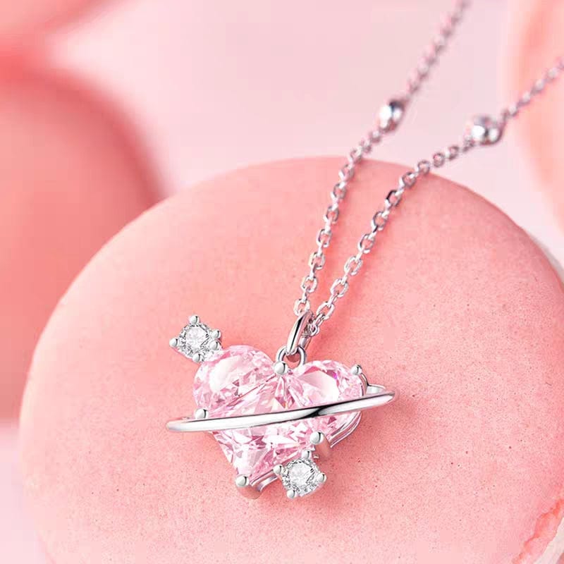 Trendy Pink Celestial Heart Necklace