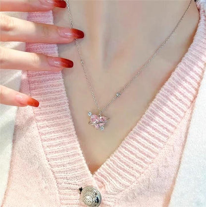 Trendy Pink Celestial Heart Necklace