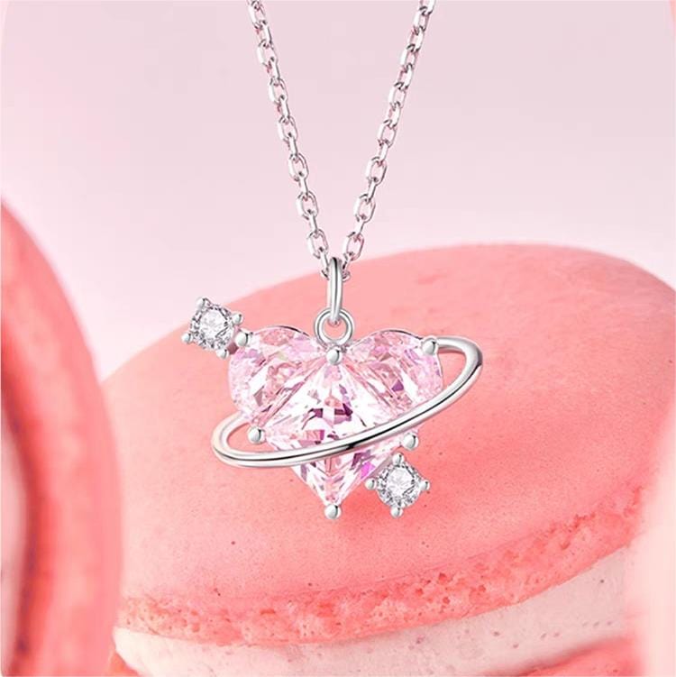 Trendy Pink Celestial Heart Necklace