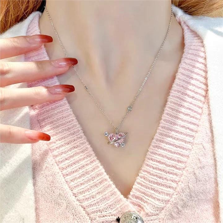 Trendy Pink Celestial Heart Necklace