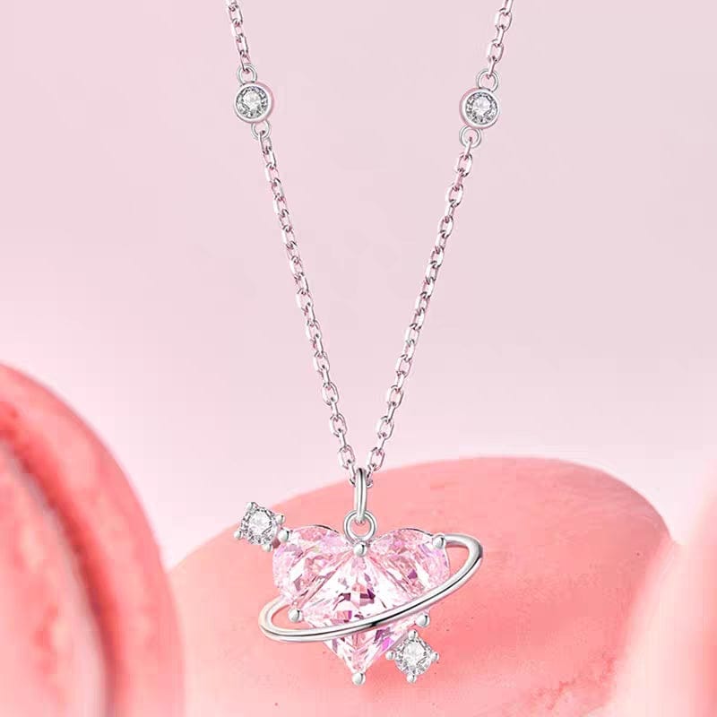 Trendy Pink Celestial Heart Necklace