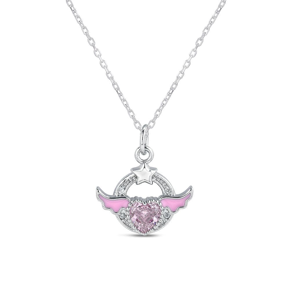 Collier ailes d'ange en cristal rose doux