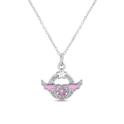 Collier ailes d'ange en cristal rose doux