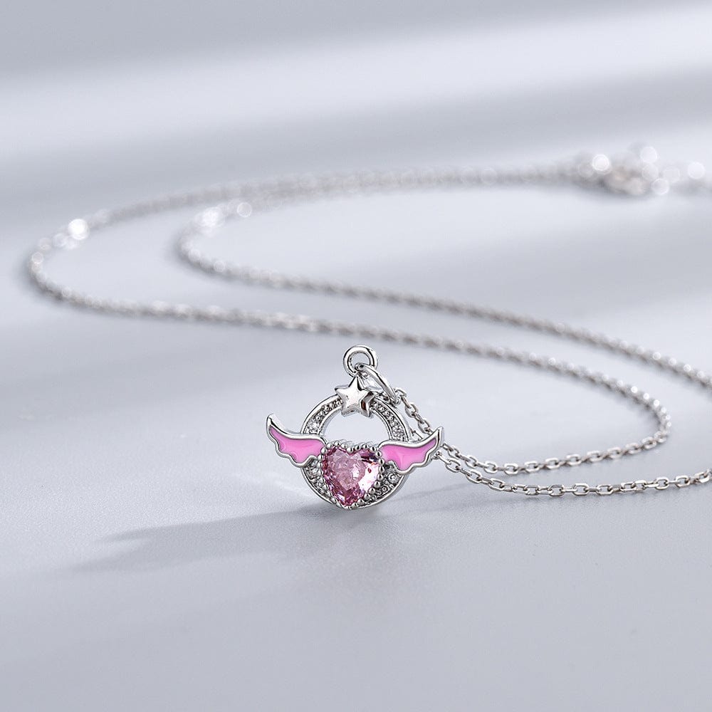 Collier ailes d'ange en cristal rose doux