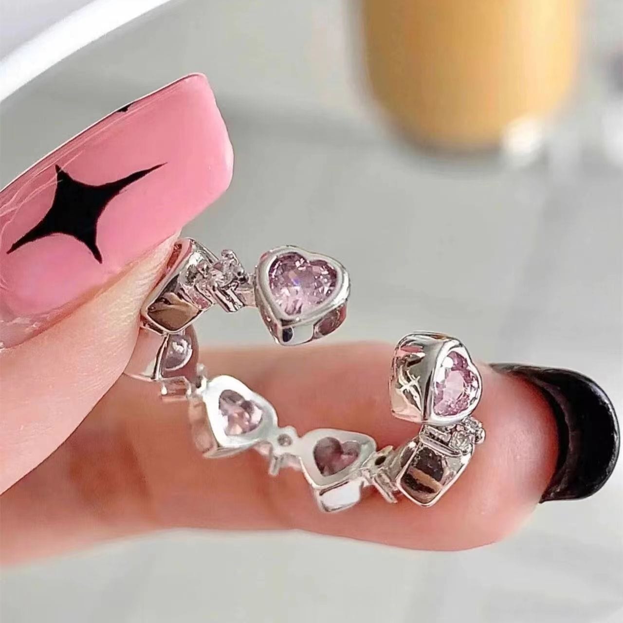 Bague tendance en forme de cœur en cristal rose