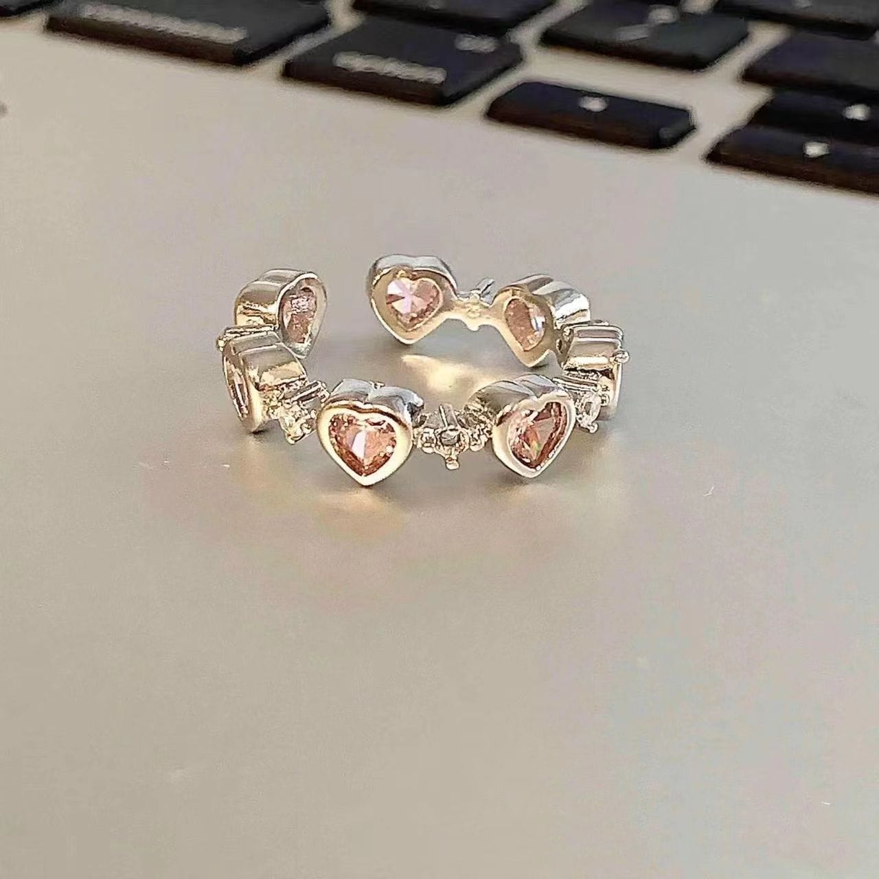 Bague tendance en forme de cœur en cristal rose