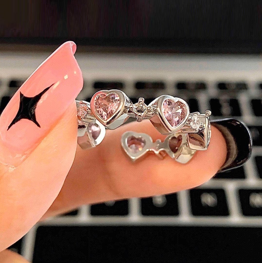 Bague tendance en forme de cœur en cristal rose