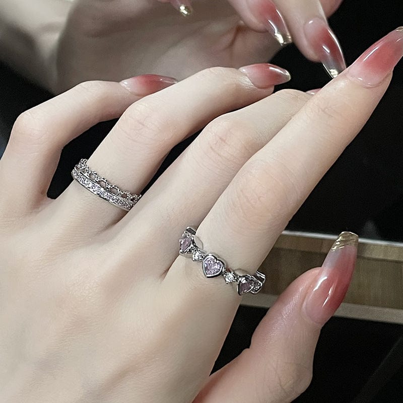 Bague tendance en forme de cœur en cristal rose