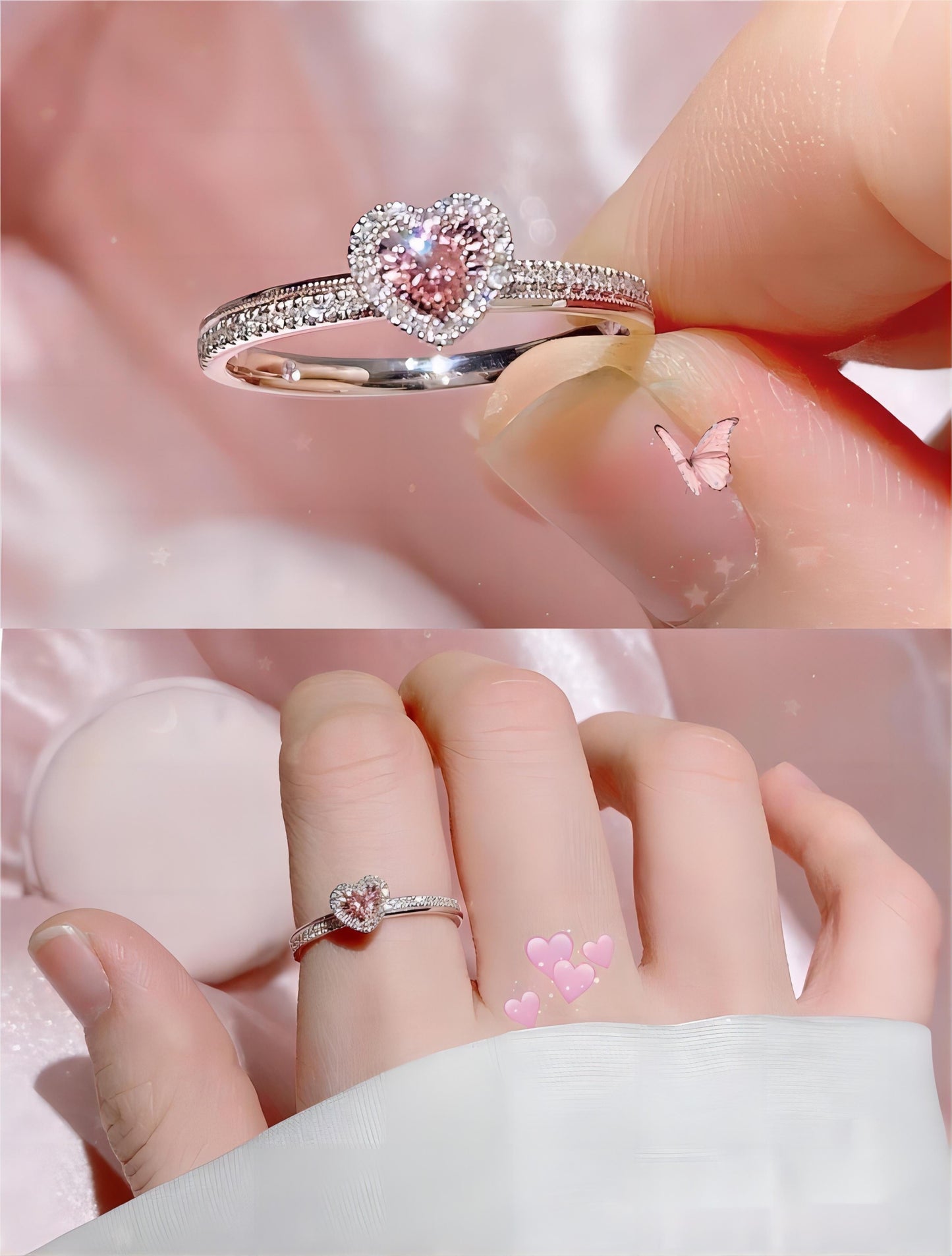 Eleganter Herzring mit rosa Kristall