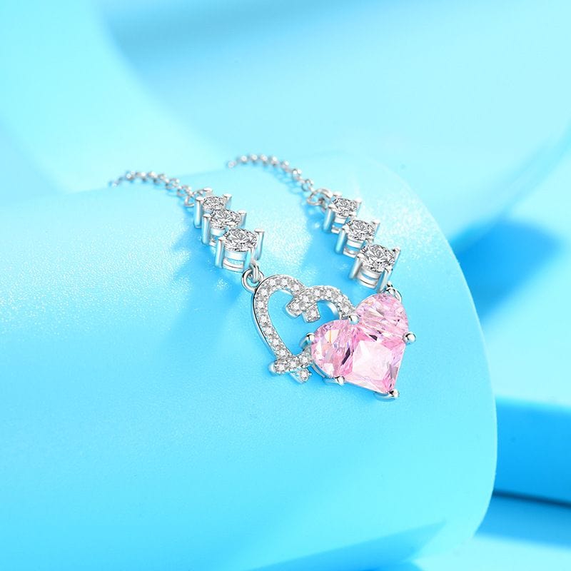 Trendy Pink Diamond Duo Heart Necklace