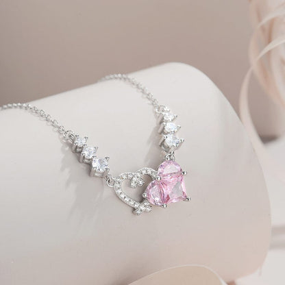 Trendy Pink Diamond Duo Heart Necklace