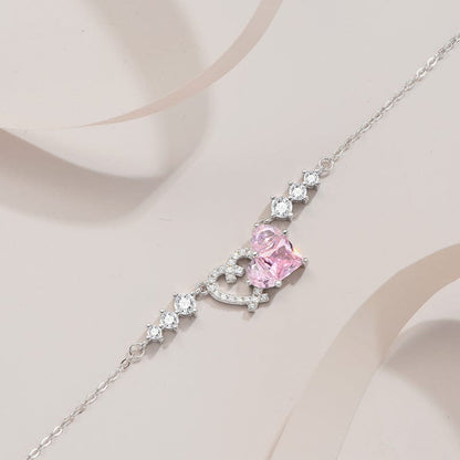 Trendy Pink Diamond Duo Heart Necklace