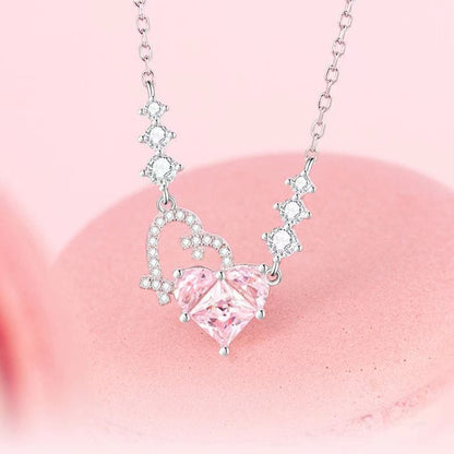 Trendy Pink Diamond Duo Heart Necklace