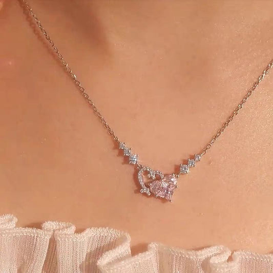 Collier Duo Coeur Diamant Rose Tendance