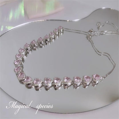 Trendy Elegant Pink Diamond Heart Necklace