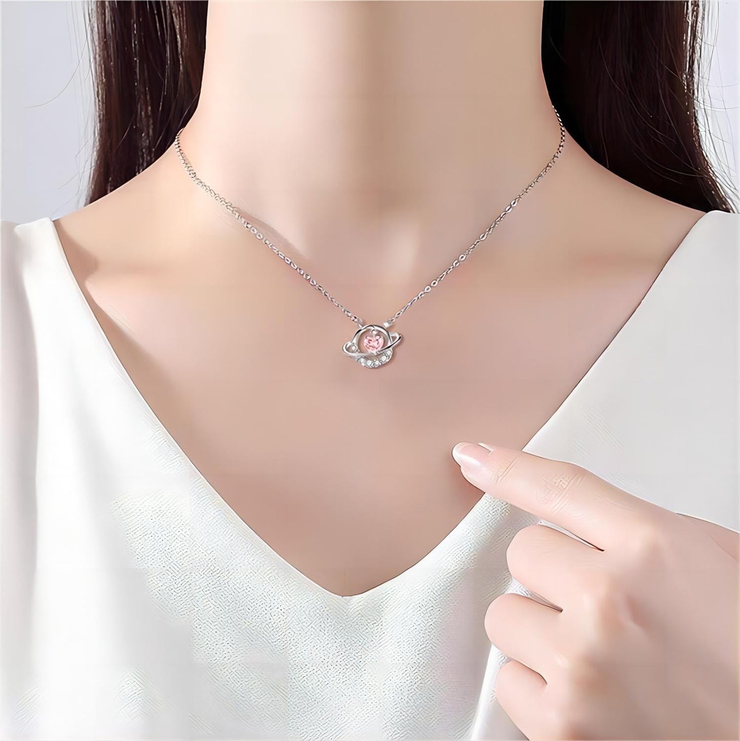 Trendy Planet Dangle Heart Pendant Necklace