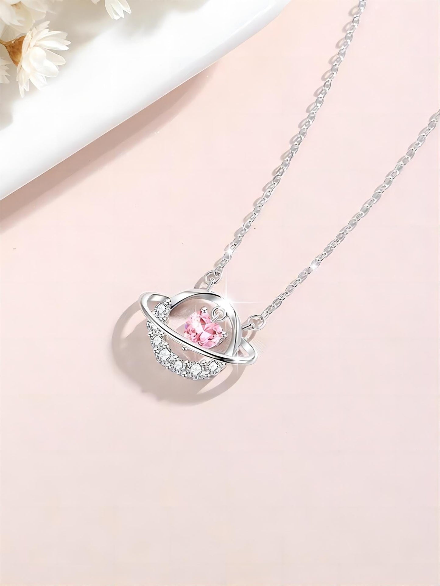 Trendy Planet Dangle Heart Pendant Necklace