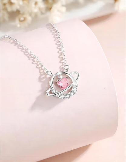 Trendy Planet Dangle Heart Pendant Necklace