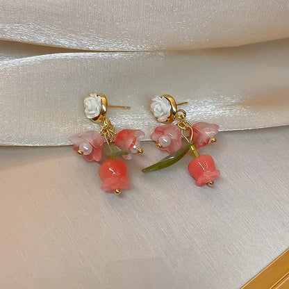 Trendy Dangling Rose Earrings