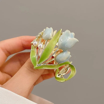Pearl Charm Tulip High Ponytail Hair Claw