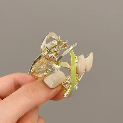 Pearl Charm Tulip High Ponytail Hair Claw