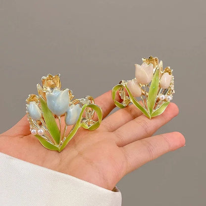 Pearl Charm Tulip High Ponytail Hair Claw