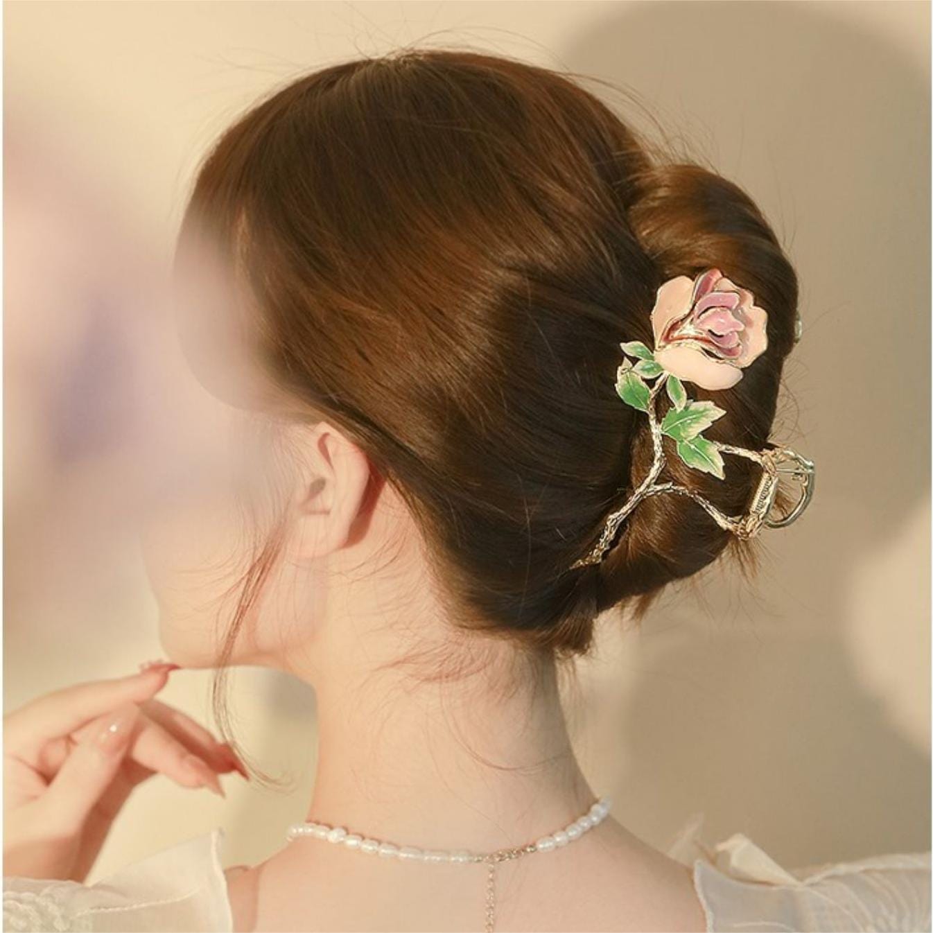 Trendy Pink Rose Chignon Claw Clip Hair Clip