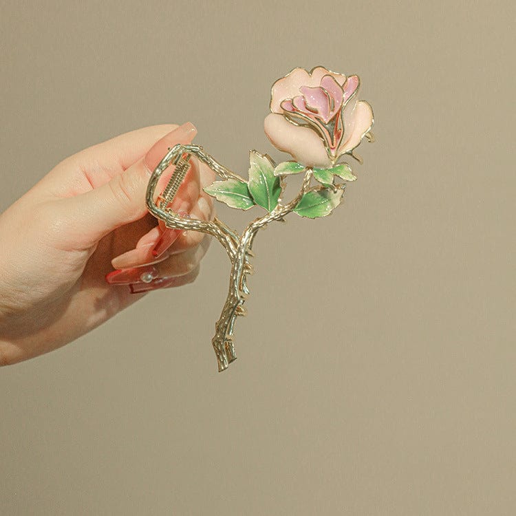 Trendy Pink Rose Chignon Claw Clip Hair Clip