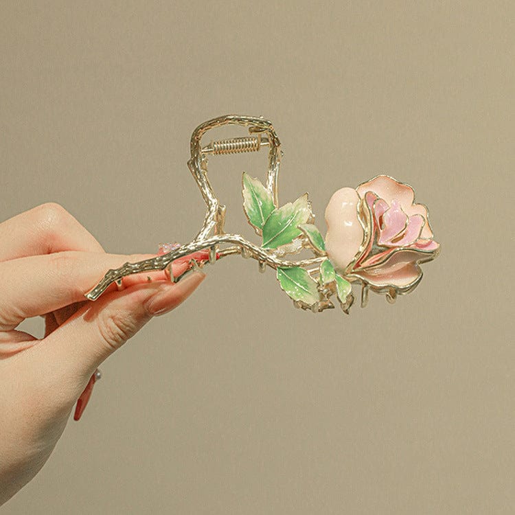 Trendy Pink Rose Chignon Claw Clip Hair Clip