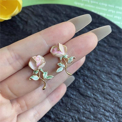 Trendy Sweet Pink Rose Earrings